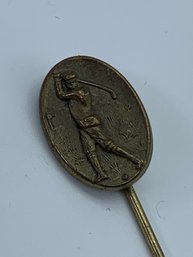 Golf Motif Antique Stick Pin, Golfer Swinging, 3 Inches, Gold Toned