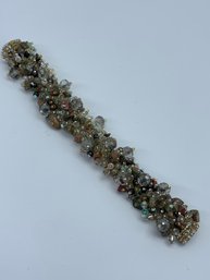 Cluster Style Magnetic Clasp Beaded Bracelet, Clear, Green And Pink Stones And Faceted Glass Beads, 6 Inches