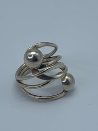 Modernist Sterling Silver Wrap Ring With Interlocking Loops, Marked ATL 925 Mexico, Size 5, 3.9g