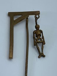 Rare Hangman Antique Stick Pin With Hanging Skeleton, 2.5 Inches