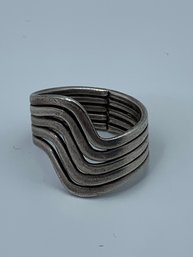 Wavy Ribbed Sterling Silver Ring, Marked 925, Size 8, 7.6g