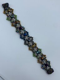 Multicolor Hand Strung Faceted Bead Bracelet, Metallic Tones, Magnetic Clasp, 7 Inches