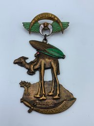 Antique 1909 Shriner Masonic Badge, Louisville, KY, Peoria, IL, Sword With Name Mohammed, Camel, Corn, Cresent