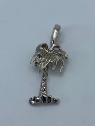 Palm Tree Pendant, Silver Toned, Both Sides Decorated, 1 Inch, 1.2g
