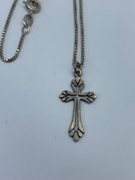 Sterling Silver Cross Pendant And Necklace Marked 925, STR, 18 Inches