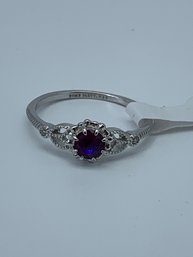 Sterling Silver Bomb Party Ring With Purple/blue Stone With Side Stones Size 8, Marked 925, 1.9g