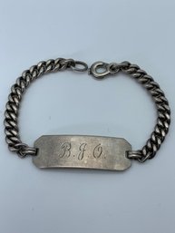 Vintage Sterling Silver Nameplate Bracelet With Initials B J O, Marked Sterling, 6.5 Inches, 13.8g