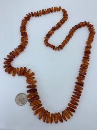 Natural Baltic Amber Necklace, Long Tube-like Pieces On String, No Clasp, Honey Colored, 34 Inches