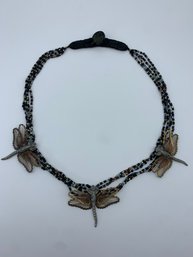 Dragonfly Beaded Necklace, Metal Dragonflies With Leather Button-style Clasp, Button Carved Snail Image
