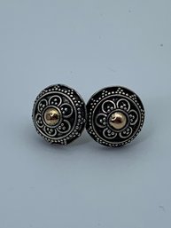 Ornate Dome Vintage Sterling Silver Post Earrings, Marked  925, 1/2 Inch, 2g