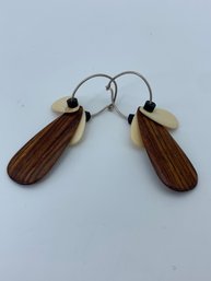 Artisan Wood, Ebony And Ivory Pendant Earrings, Lightweight, 1.25 Inches