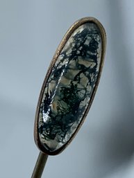 Victorian Oval Moss Agate Stick Pin, 2.5 Inches