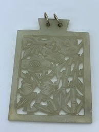 Bamboo And Flowers, Stone Carved Large Format Pendant With Double Bale Loops, 3 Inches Long