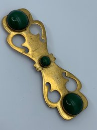 Victorian Jewelry Piece With Deep Green Cabochon Stones, Possible Scarf Or Kerchief Clip, 4 Inches