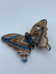 Art Glass Blue And Bronze Butterfly Pendant, Add To Chain, Ribbon Or Keyring, 2.25 Inches Wide