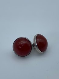 Carnelian Cabochon Round Sterling Silver Post Earrings, 1/2 Inch, 3.8g