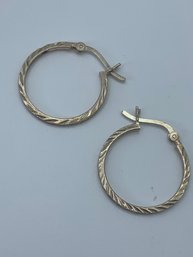 Diagonal Diamond Cut Latching Hoop Pierced Earrings, Marked SU 925, 1 Inch, 2.17g