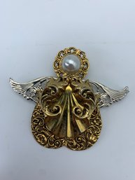 1995 Rosemary Nelson Angel Pin, Two Toned With Pearl Head, 2.5 Inches