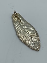 Signed .999 Fine Silver Long Leaf Pendant, Signed Ocean Kiss Creations, Artisan, 1.5 Inches, 3.1g