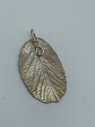 .999 Fine Silver Artisan Leaf Pendant, Signed With Hallmark Ocean Kiss Creations, 1.25 Inch, 2.3g