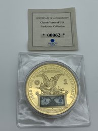 Commemorative Classic Icons Of US Bank Notes Collection One Dollar Proof Coin 50mm, 54g, Layered In 24KGold