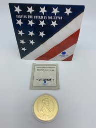 Life Of Abraham Lincoln, American Flag Cardboard Sleeve, American Mint Proof Coin Layered In 24K Gold 40mm,32g