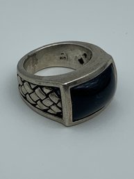 Beautiful Scott Kay Hallmarked Sterling Silver And Onyx Basket Weave Pattern Ring, 925, Size 7.5, 16.5g