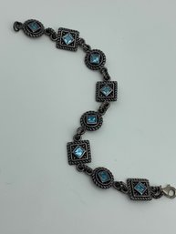 Sterling Silver Bracelet With Bright Blue Stones, Rope Borders, Marked 925 With Makers Mark, 7 Inches, 21g