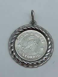 Scorpio Zodiac Sign Round Charm/pendant, Marked Sterling, 1 Inch, 2.6g