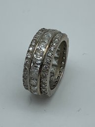 Eternity Band, 925 Silver And  CZ Ring, Three Rows Of Clear Open Back Stones, Size 7, 8g