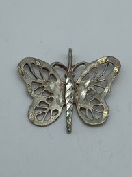 Diamond Cut Sterling Silver Butterfly Pendant, Open Work Wings, Marked Sterling, 1 Inch, 1.8g