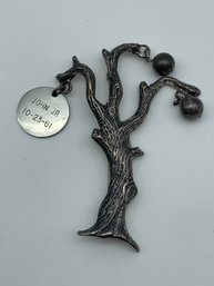 Family Tree Pin Dated 1961, Personalized Charm, Sterling Silver, Marked Sterling, 2.25 Inches 6.7g