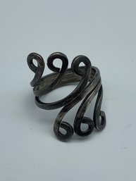 Double Swirl Adjustable Sterling Silver Ring, Marked Mexico 925 With Makers Mark, Size 7.5, 5.3g