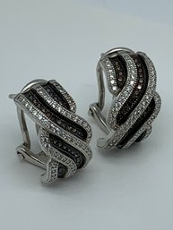 Elegant Lafonn Sterling Silver Earrings With Light And Dark Simulated Diamonds, Latch Posts, Marked 925, 7G