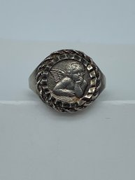 Sterling Cherub Ring, Marked 925 With Makers Mark, Size 7, 3g