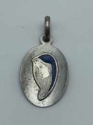 800 Silver Religious Mary, Blessed Mother Pendant/charm With Makers Mark (226 VI Star) 1 Inch, 2.3g