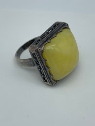 Cabochon Large Yellow Stone Sterling Silver Ring, Size 9, 10.7g