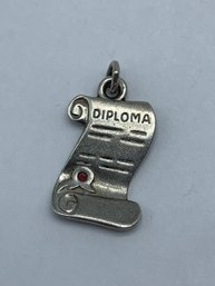 Signed JM Fisher Sterling Silver Diploma Pendant With Red Stone Stamp, Marked STG JMF, 3/4-Inch, 1.8g