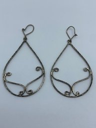 Artisan Made Large Silver Dangle Open Pendant Earrings, No Markings, 5.9g