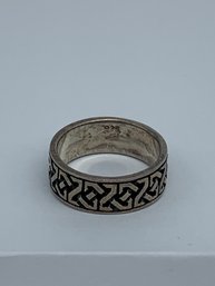 Tribal Pattern Silver Ring, Band Marked 925, Size 9, 6.6g