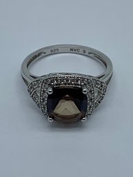 Nataliya V Collister (NVC) 925 Sterling Silver Ring, Brown Faceted Stone, Clear Accent Stones Size 9, 4.2g