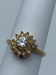 Gold Toned Engagement Style Ring With Clear Stones, Size 9, Marked Thailand