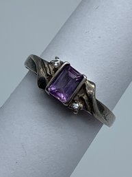 Sterling AVON Ring With Amethyst And Clear Stones, Marked 925, Size 7, 2.4g