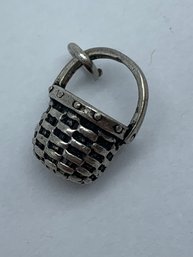 Tiny Silver Apple / Picnic Basket Charm, Pendant, Sterling, Marked 925, 1/2-Inch, 1.7g