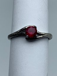 Solitaire Red Gemstone Vintage Silver Ring, Marked ADI 925, Size 8, 1.9g