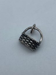 Sterling Silver Miniature Oval Picnic Basket Charm/pendant, 1/2-Inch, Marked 925, 1.1g