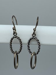 Dangle Interlocking Loop Sterling Silver Earrings, Marked 925,  1 Inch, 1.9g