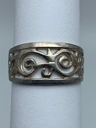 Open Work Filigree Scrolling Designed Band, Marked 925, Ring Is Size 6.5, 2.6g