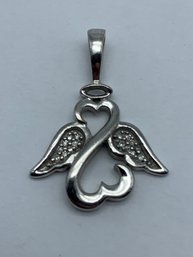 Jane Seymour Sterling And Diamond Open Hearts Angel Pendant, Marked 925, JWBR, 1 Inch, 2.3g