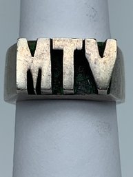 Retro 3D MTV Ring, Raised Letters, Heavy Ring, Marked 925, Size 7, 15.5g